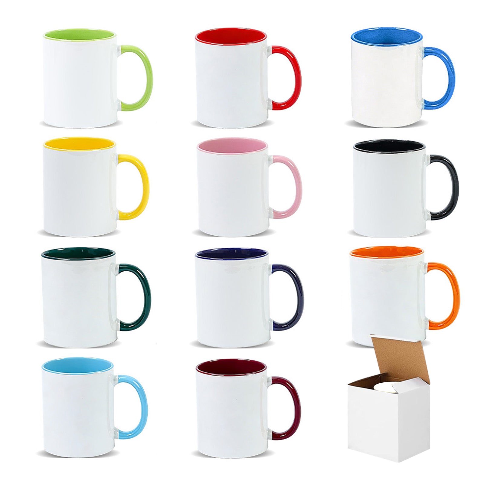 11oz Two-Tone Sublimation Mug Blanks with Colored Handle & Inner (Individual Box)