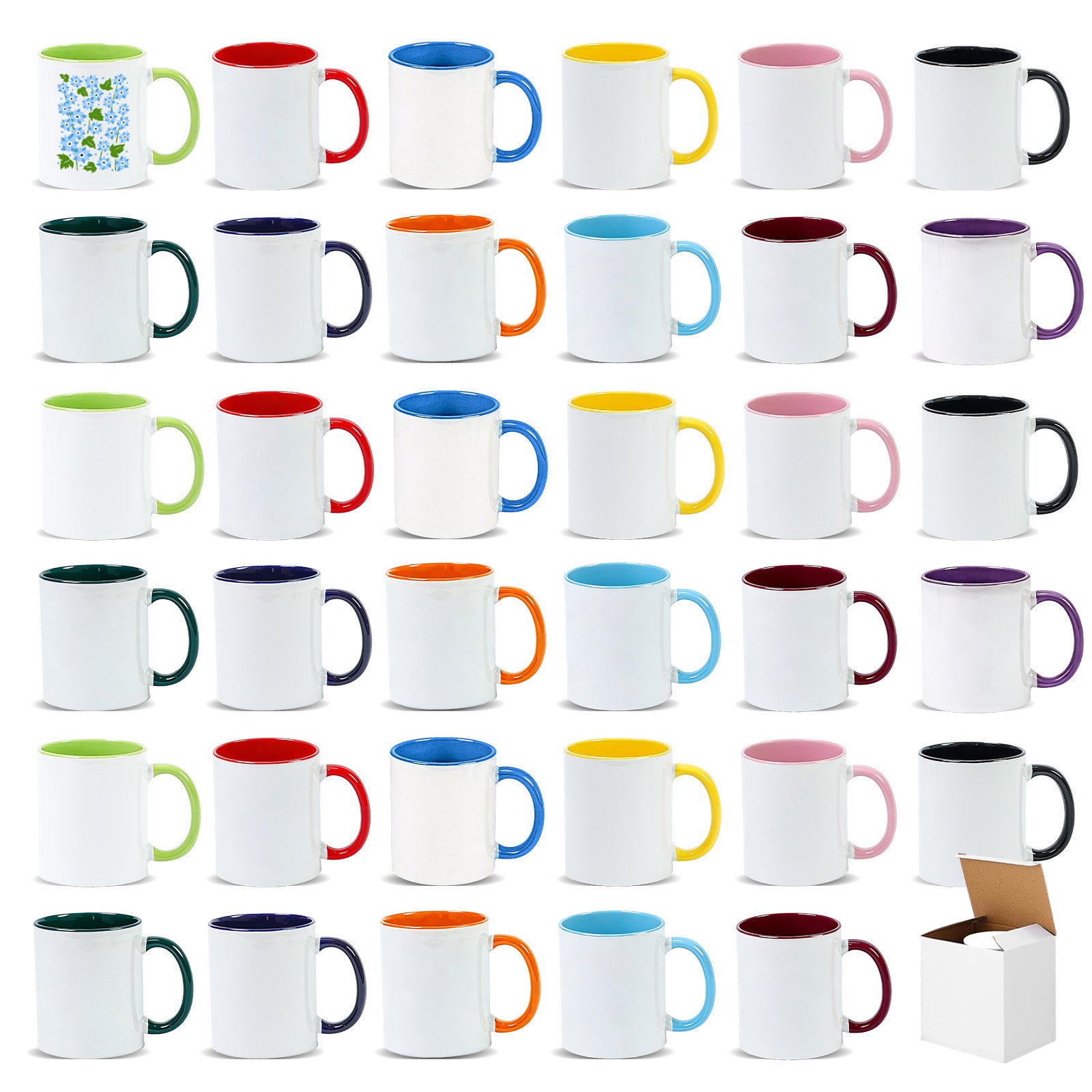11oz Two-Tone Sublimation Mug Blanks with Colored Handle & Inner (Individual Box)