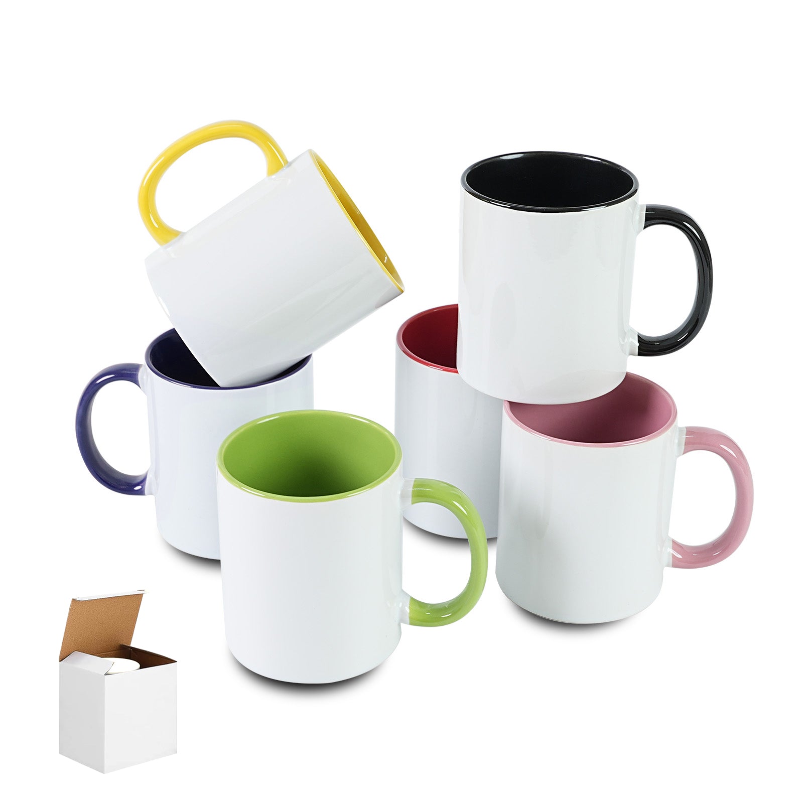 11oz Two-Tone Sublimation Mug Blanks with Colored Handle & Inner (Individual Box)