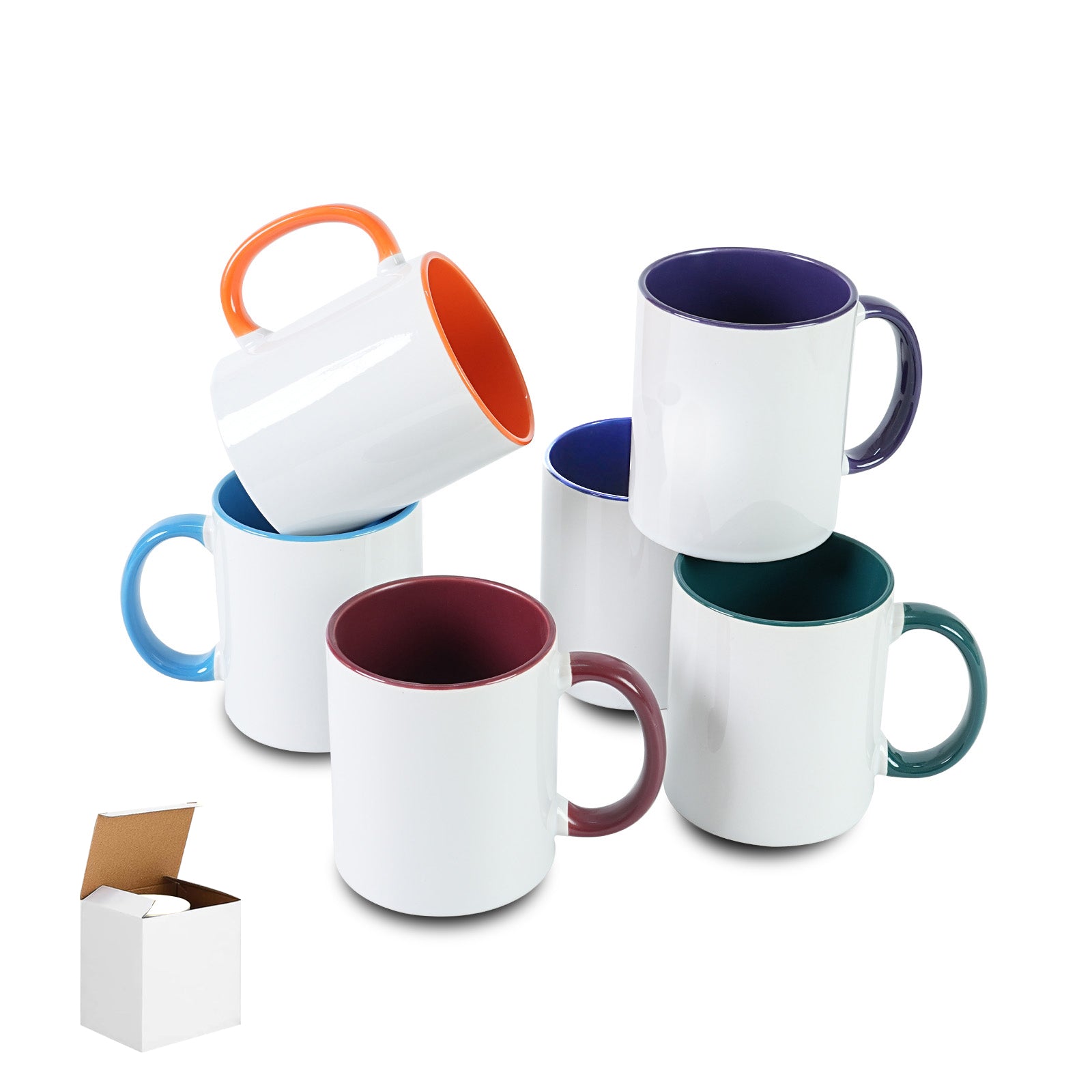 11oz Two-Tone Sublimation Mug Blanks with Colored Handle & Inner (Individual Box)