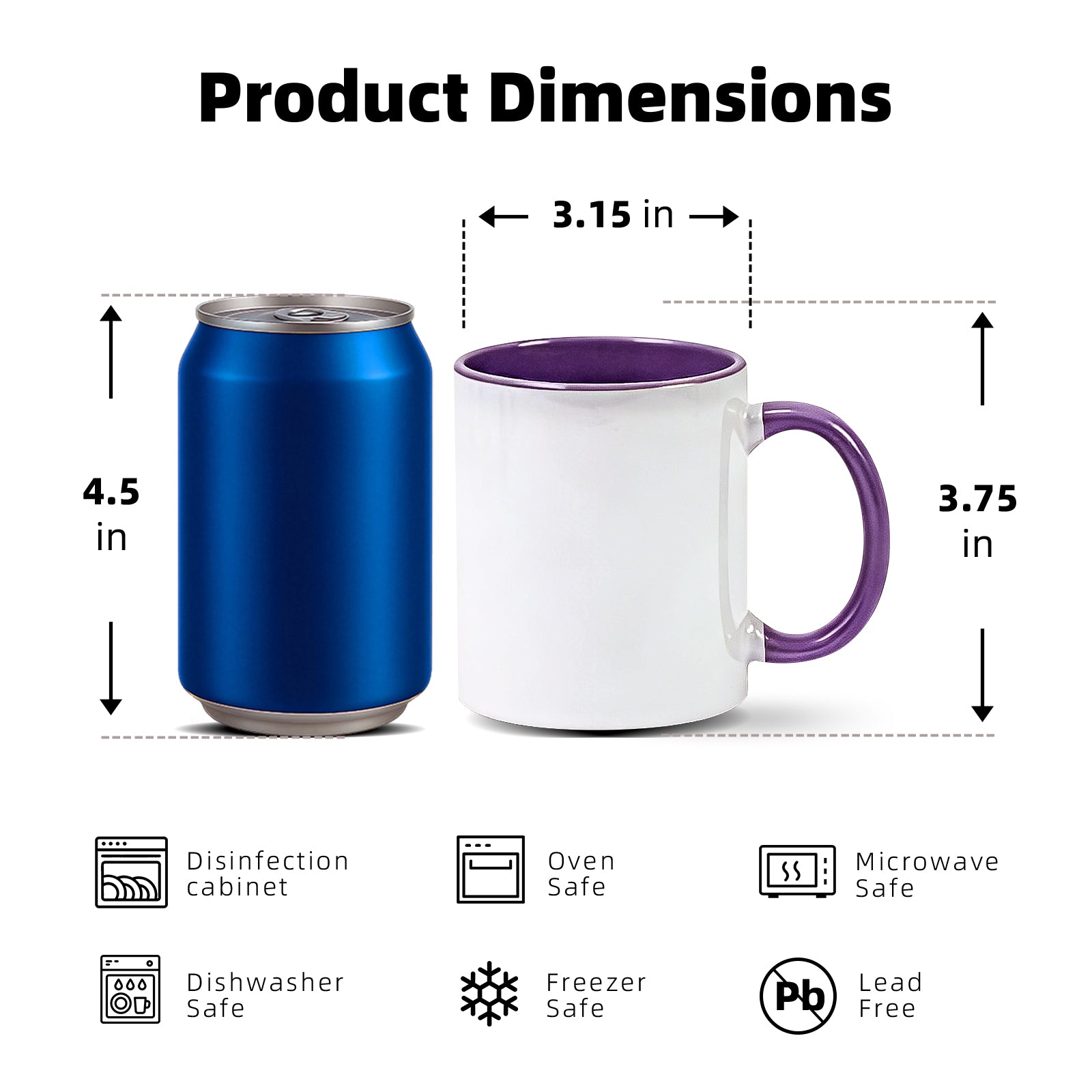 11oz Two-Tone Sublimation Mug Blanks with Colored Handle & Inner (Individual Box)