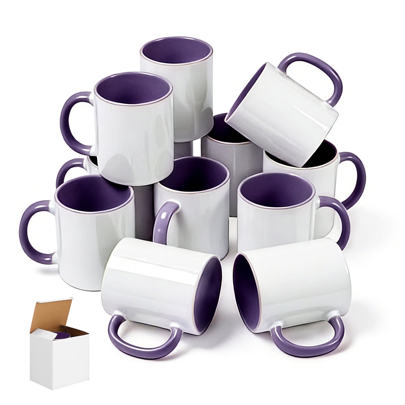 11oz Two-Tone Sublimation Mug Blanks with Colored Handle & Inner (Individual Box)