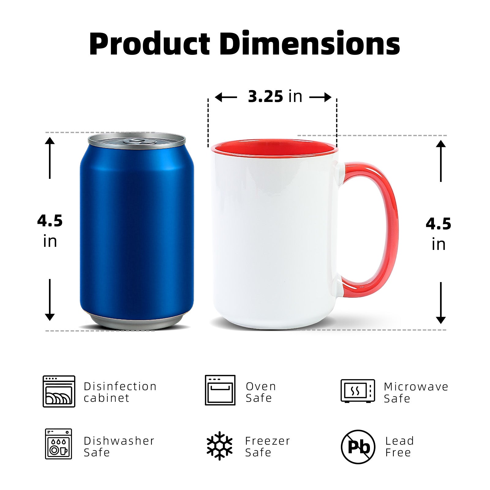 15oz Two-Tone Sublimation Mug Blanks with Colored Handle & Inner (Individual Box)