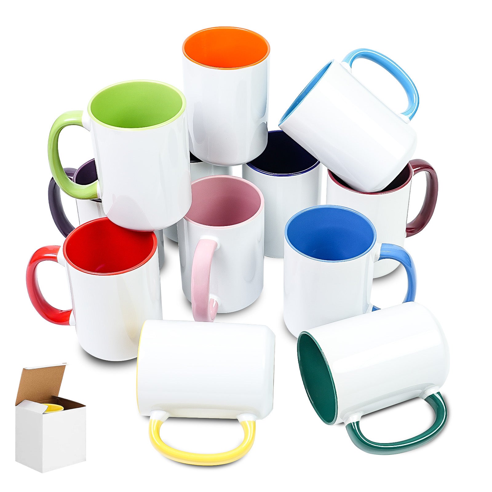 15oz Two-Tone Sublimation Mug Blanks with Colored Handle & Inner (Individual Box)