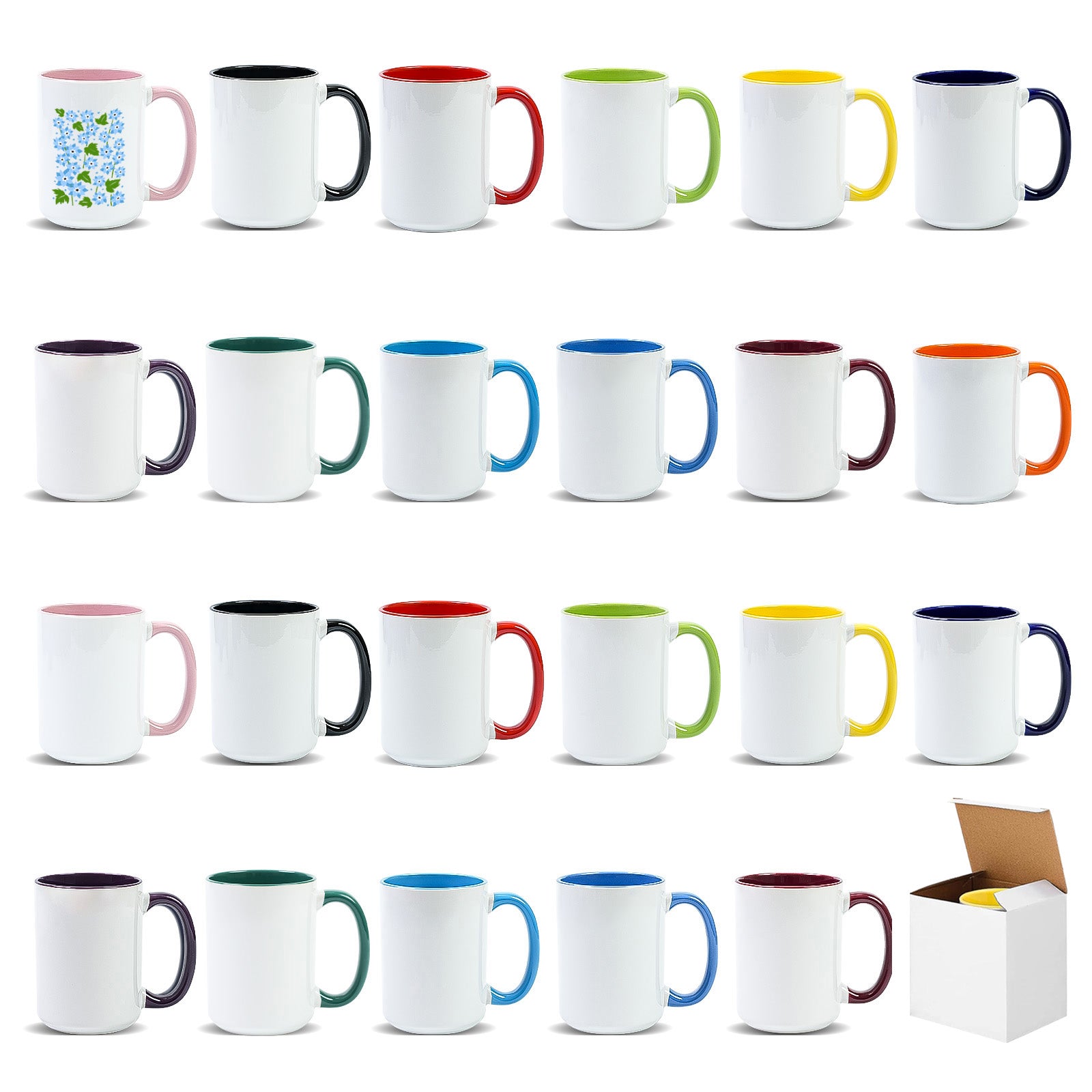 15oz Two-Tone Sublimation Mug Blanks with Colored Handle & Inner (Individual Box)
