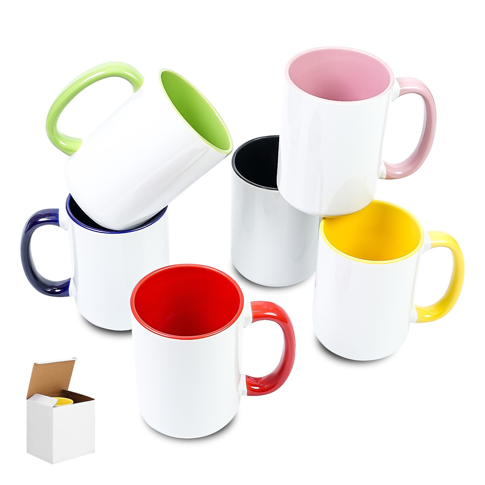 15oz Two-Tone Sublimation Mug Blanks with Colored Handle & Inner (Individual Box)