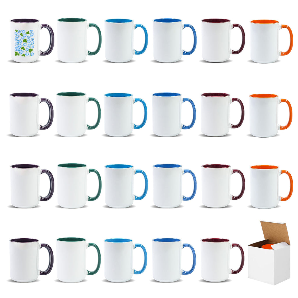 15oz Two-Tone Sublimation Mug Blanks with Colored Handle & Inner (Individual Box)