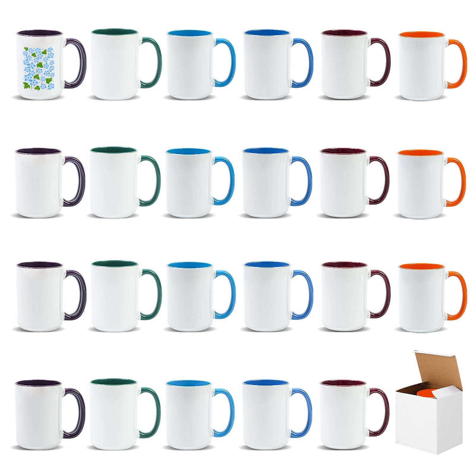 15oz Two-Tone Sublimation Mug Blanks with Colored Handle & Inner (Individual Box)