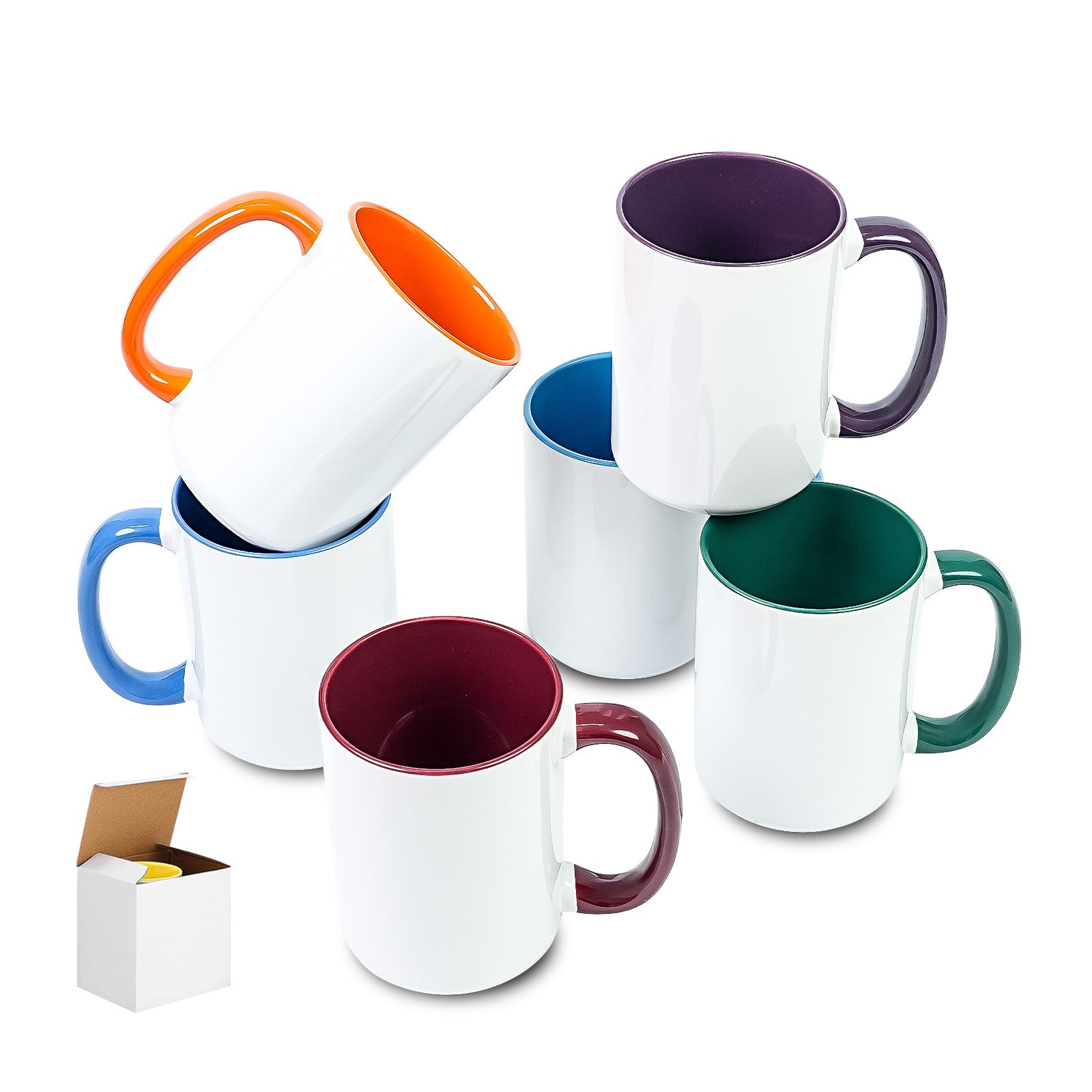 15oz Two-Tone Sublimation Mug Blanks with Colored Handle & Inner (Individual Box)