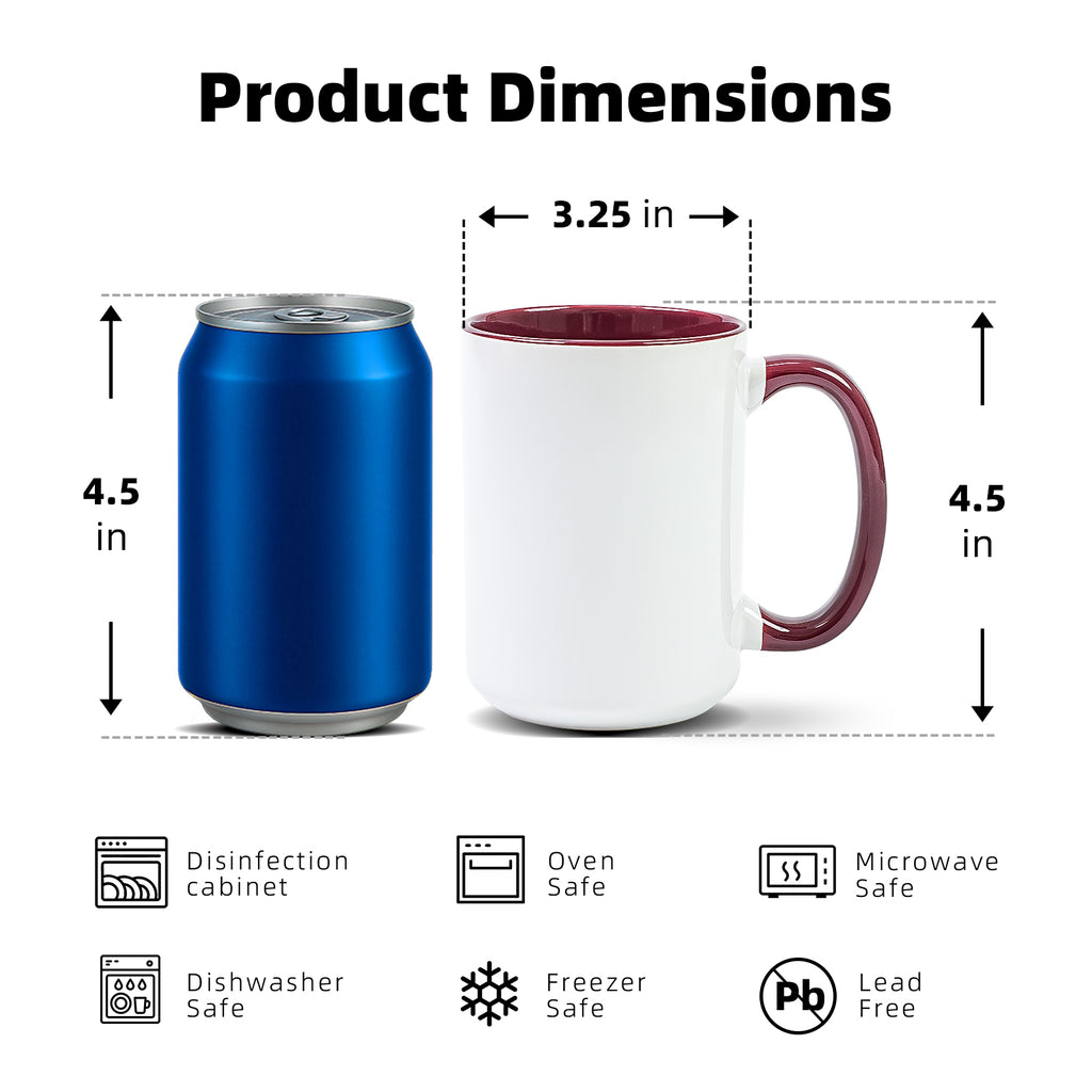 15oz Two-Tone Sublimation Mug Blanks with Colored Handle & Inner (Individual Box)