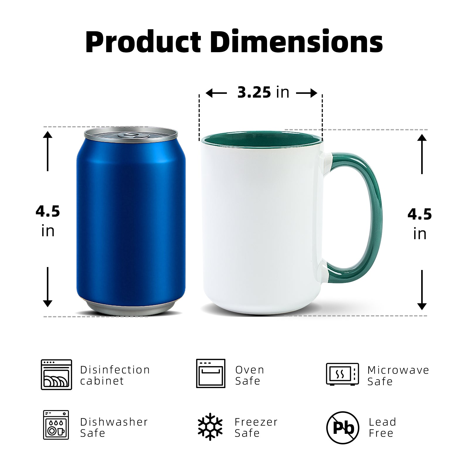 15oz Two-Tone Sublimation Mug Blanks with Colored Handle & Inner (Individual Box)