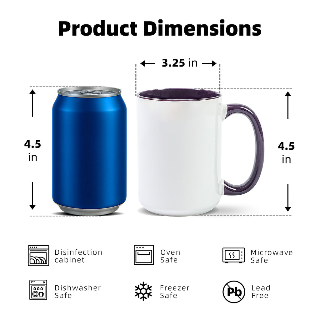 15oz Two-Tone Sublimation Mug Blanks with Colored Handle & Inner (Individual Box)