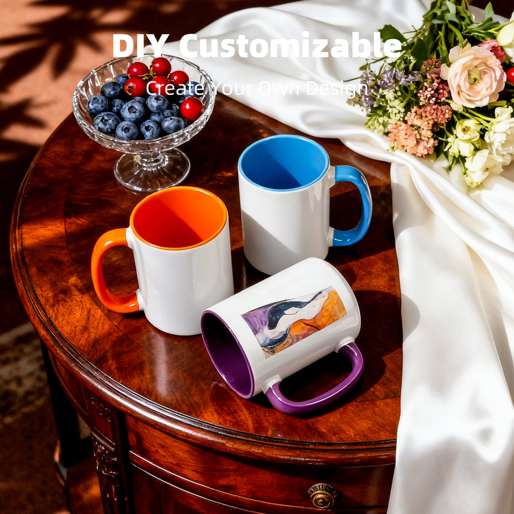 15oz Two-Tone Sublimation Mug Blanks with Colored Handle & Inner (Individual Box)