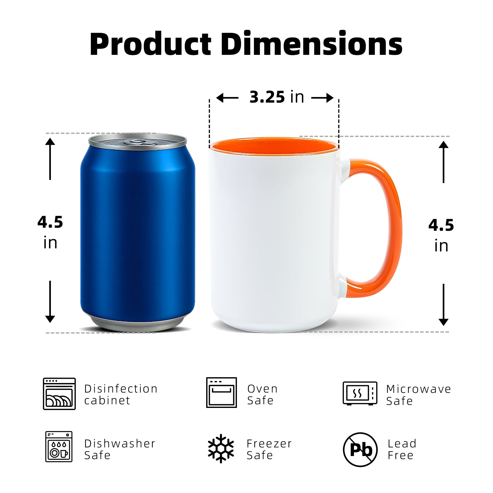 15oz Two-Tone Sublimation Mug Blanks with Colored Handle & Inner (Individual Box)