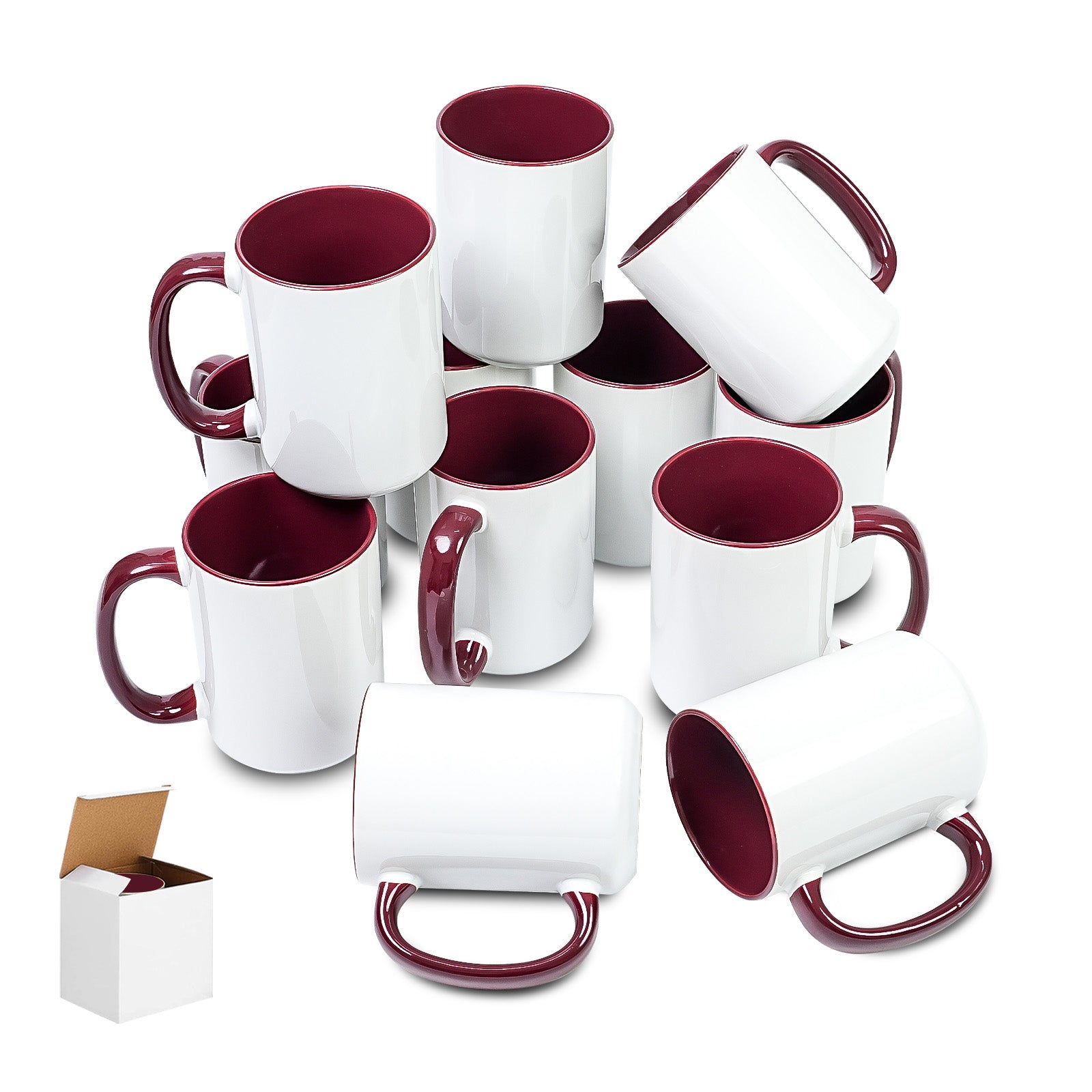 15oz Two-Tone Sublimation Mug Blanks with Colored Handle & Inner (Individual Box)